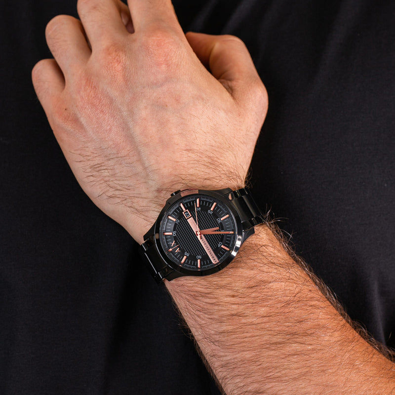 Armani Exchange Hampton Chronograph Black Dial Black Steel Strap Watch For Men - AX2150 Buy Now By Armani Exchange