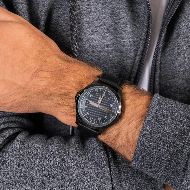 Armani Exchange Hampton Quartz Blue Dial Black Leather Strap Watch for Men - AX2411 Buy Now By Armani Exchange