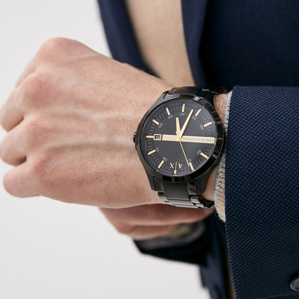 Armani Exchange Hampton Chronograph Black Dial Black Steel Strap Watch For Men - AX2413 Buy Now By Armani Exchange