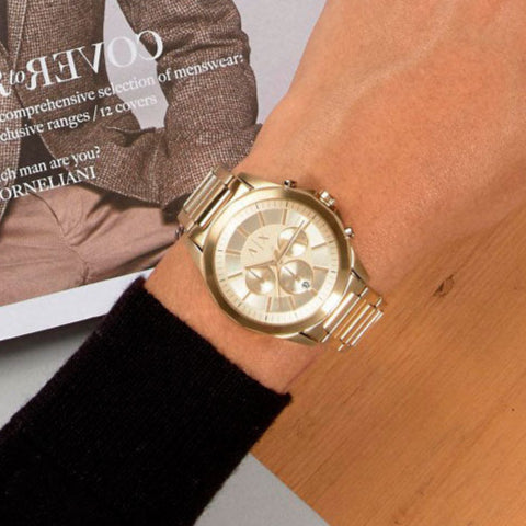 Armani Exchange Drexler Chronograph Gold Dial Gold Steel Strap Watch For Men - AX2602 Buy Now By Armani Exchange