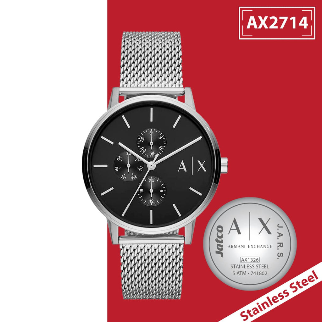 Armani Exchange Cayde Chronograph Black Dial Silver Mesh Strap Watch For Men - AX2714 Buy Now By Armani Exchange