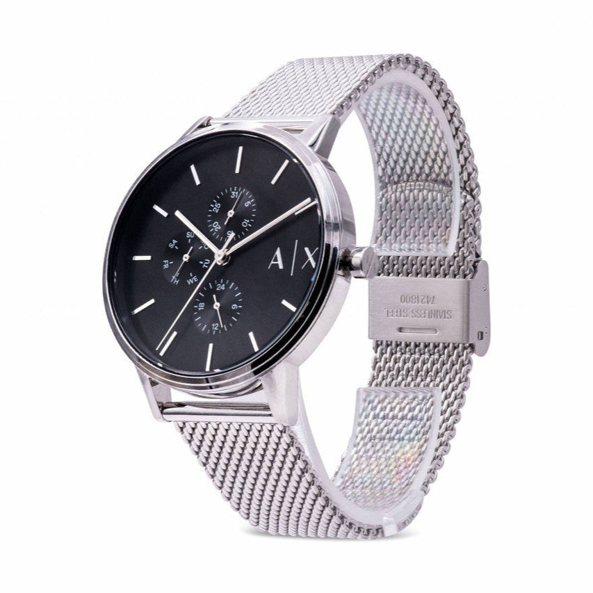 Armani Exchange Cayde Chronograph Black Dial Silver Mesh Strap Watch For Men - AX2714 Buy Now By Armani Exchange