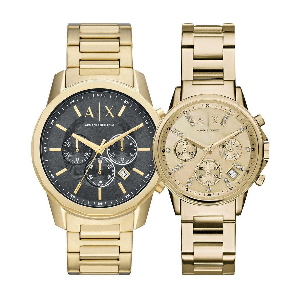 Armani Exchange Banks Chronograph Black Dial Gold Steel Strap Watch For Men - AX1721 Buy Now By Armani Exchange