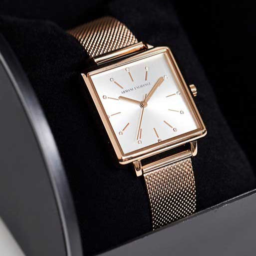 Armani Exchange Lola Quartz Silver Dial Rose Gold Mesh Strap Watch For Women - AX5802 Buy Now By Armani Exchange