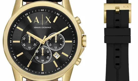 Armani Exchange Outerbanks Chronograph Black Dial Black Leather Strap Watch For Men - AX7133 Buy Now By Armani Exchange