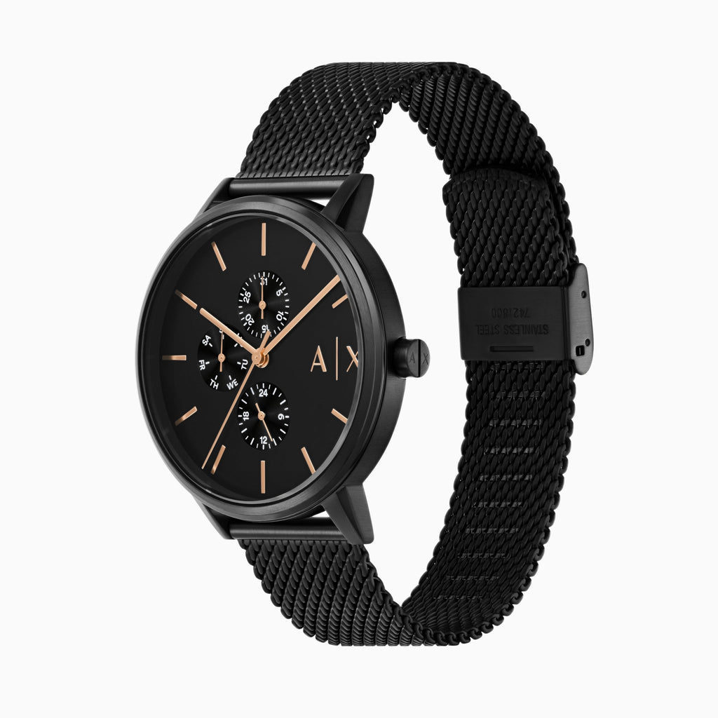 Armani Exchange Cayde Chronograph Black Dial Black Mesh Strap Watch For Men - AX2716 Buy Now By Armani Exchange