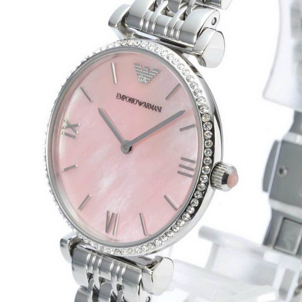 Emporio Armani Gianni T Bar Pink Mother of Pearl Dial Silver Steel Strap Watch For Women - AR1779 Buy Now By Emporio Armani