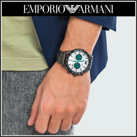 Emporio Armani Mario Chronograph White Dial Black Steel Strap Watch For Men - AR11471 Buy Now By Emporio Armani