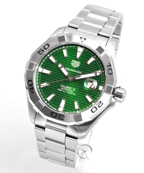 Tag Heuer Aquaracer Calibre 5 Automatic Green Dial Silver Steel Strap Watch for Men - WAY2015.BA0927 Buy Now By Tag Heuer