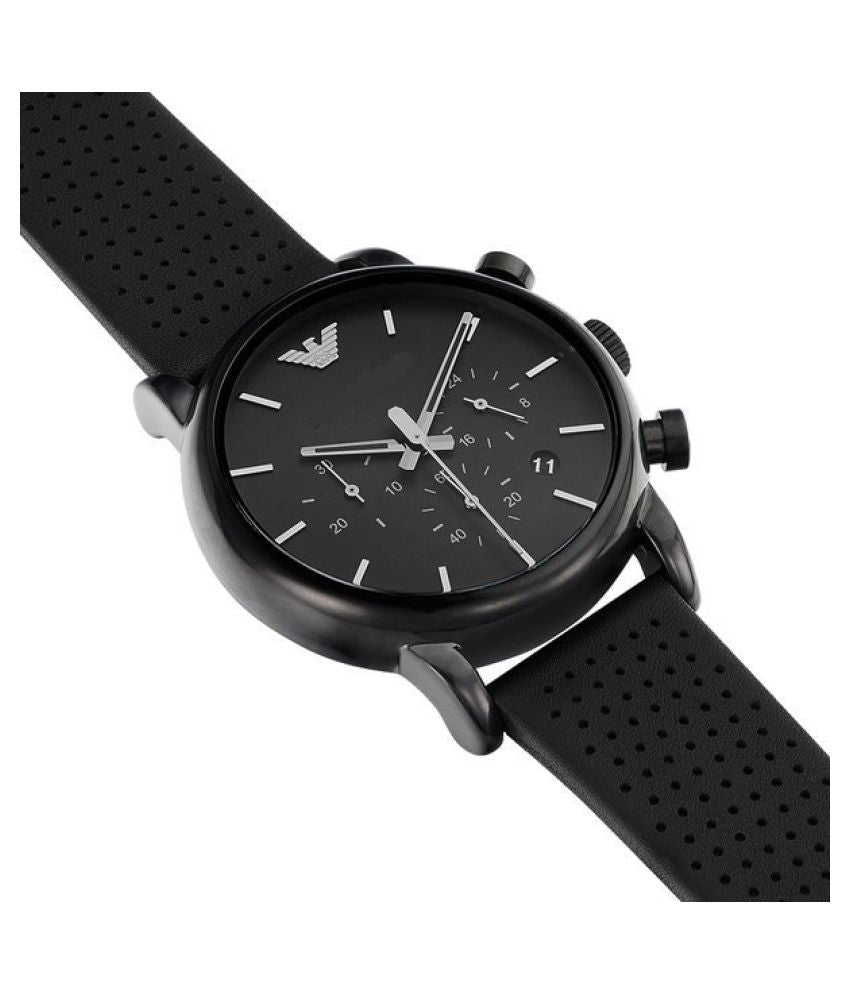Emporio Armani Luigi Chronograph Black Dial Black Leather Strap Watch For Men - AR1737 Buy Now By Emporio Armani