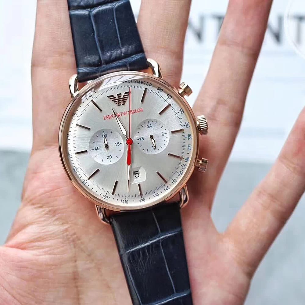 Emporio Armani Aviator Silver Dial Blue Leather Strap Watch For Men - AR11123 Buy Now By Emporio Armani