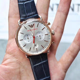 Emporio Armani Aviator Silver Dial Blue Leather Strap Watch For Men - AR11123 Buy Now By Emporio Armani