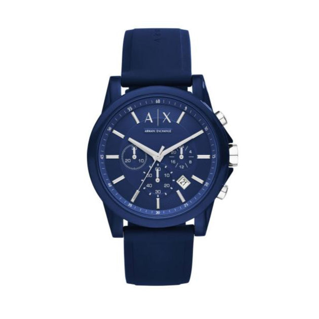 Armani Exchange Outerbanks Chronograph Blue Dial Blue Silicone Strap Watch For Men - AX1327 Buy Now By Armani Exchange