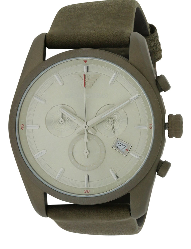 Emporio Armani Sportivo Chronograph Silver Dial Brown Leather Strap Watch For Men - AR6076 Buy Now By Emporio Armani