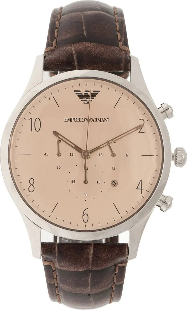 Emporio Armani Classic Chronograph Cream Dial Brown Leather Strap Watch For Men - AR1878 Buy Now By Emporio Armani