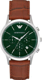 Emporio Armani Renato Chronograph Green Dial Brown Leather Strap Watch For Men - AR2493 Buy Now By Emporio Armani