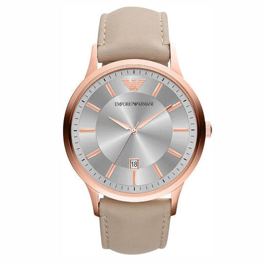 Emporio Armani Classic Quartz Silver Dial Beige Leather Strap Watch For Men - AR2464 Buy Now By Emporio Armani