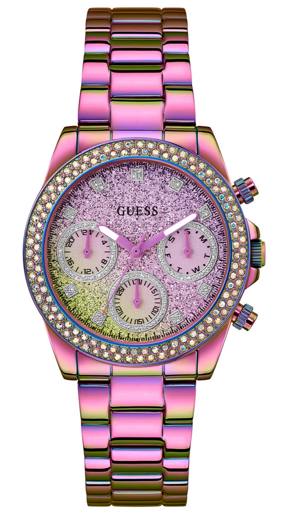 Guess Confetti Chronograph Crystals Multicolor Dial Purple Steel Strap Watch For Women - GW0483L5 Buy Now By Guess