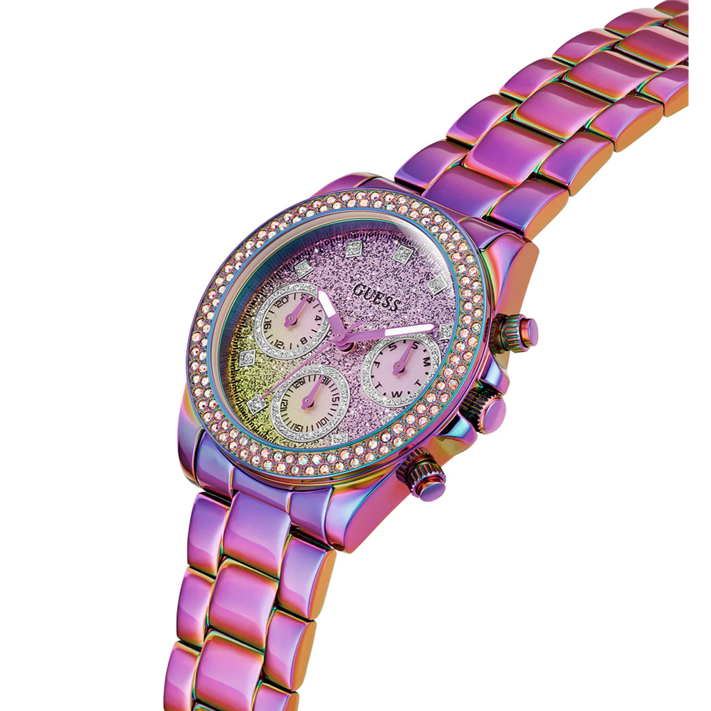 Guess Confetti Chronograph Crystals Multicolor Dial Purple Steel Strap Watch For Women - GW0483L5 Buy Now By Guess