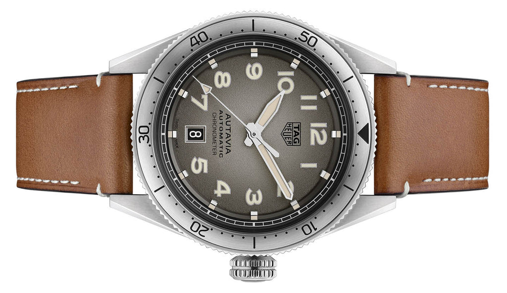 Tag Heuer Autavia Isograph Grey Dial Calfskin Brown Leather Strap Watch for Men - WBE5111.FC8267 Buy Now By Tag Heuer