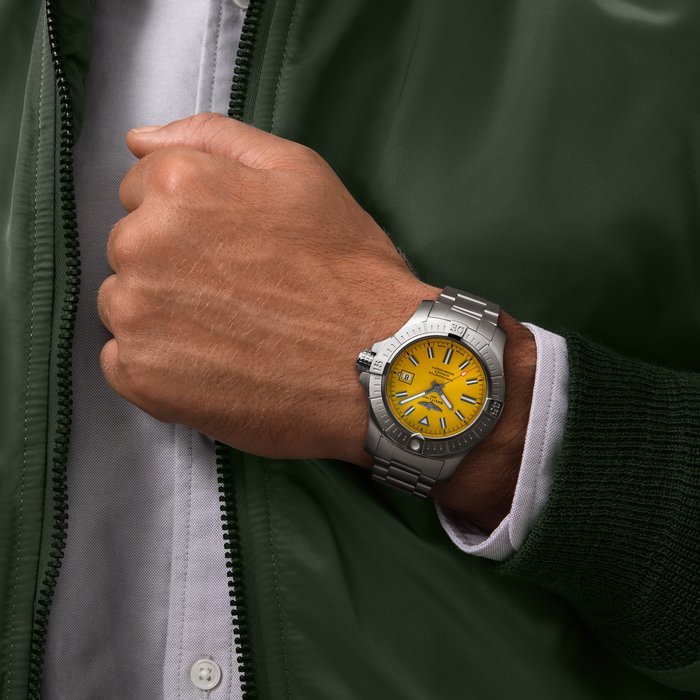 Breitling Avenger Automatic 45mm Seawolf Yellow Dial Silver Steel Strap Strap Watch for Men - A17319101/1A1 Buy Now By Breitling