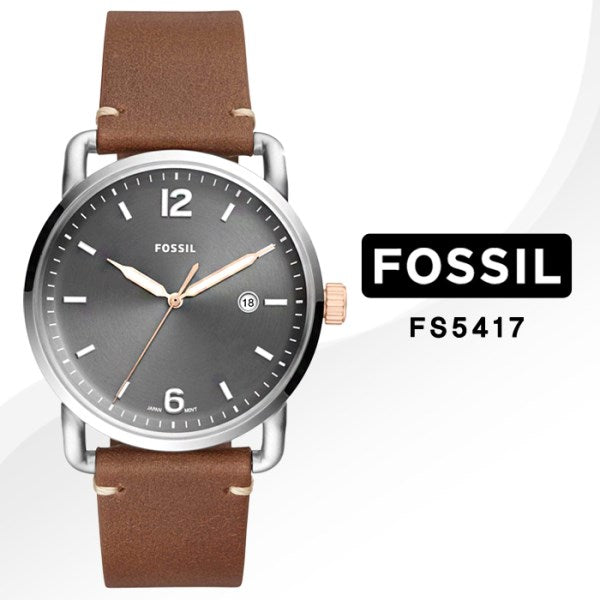 Fossil Commuter Grey Dial Brown Leather Strap Watch for Men - FS5417 Buy Now By Fossil
