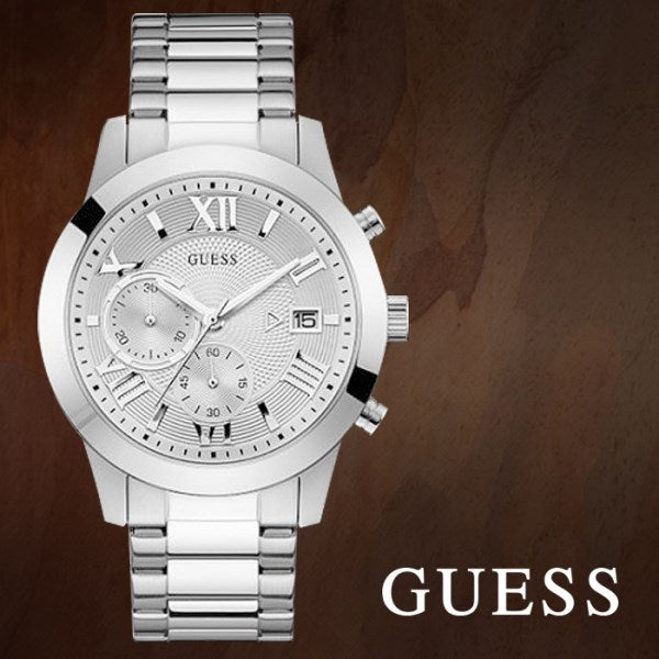 Guess Atlas Chronograph Silver Dial Silver Steel Strap Watch For Men - W0668G7 Buy Now By Guess