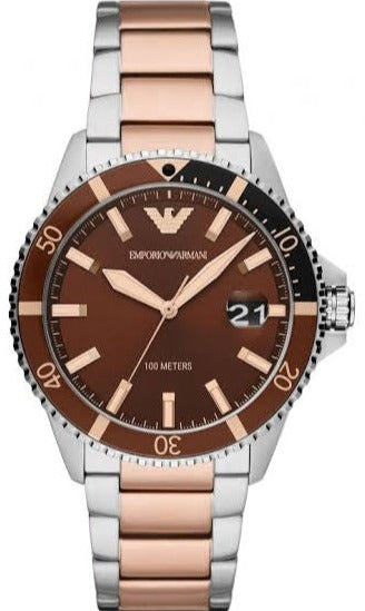 Emporio Armani Diver Quartz Brown Dial Two Tone Steel Strap Watch For Men - AR11340 Buy Now By Emporio Armani