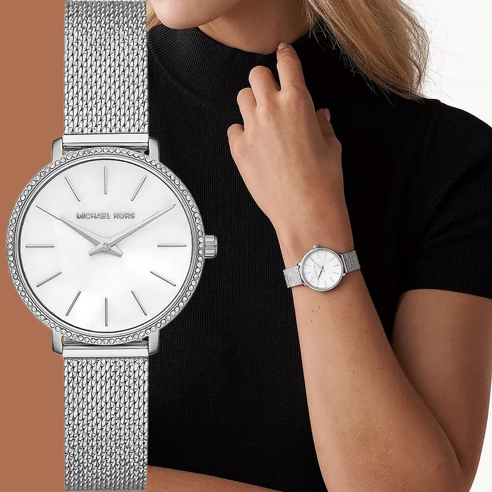 Michael Kors Pyper Quartz Mother of Pearl White Dial Silver Mesh Strap Watch For Women - MK4618 Buy Now By Michael Kors