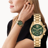 Michael Kors Bradshaw Chronograph Green Dial Gold Steel Strap Watch For Women - MK7257 Buy Now By Michael Kors