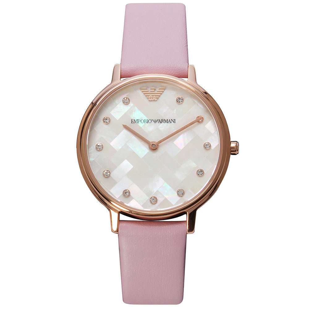 Emporio Armani Gianni T Bar Mother Of Pearl Pink Dial Pink Leather Strap Watch For Women - AR1958 Buy Now By Emporio Armani