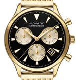 Movado Heritage Calendoplan Chronograph Black Dial Gold Mesh Strap Watch for Men - 3650098 Buy Now By Movado