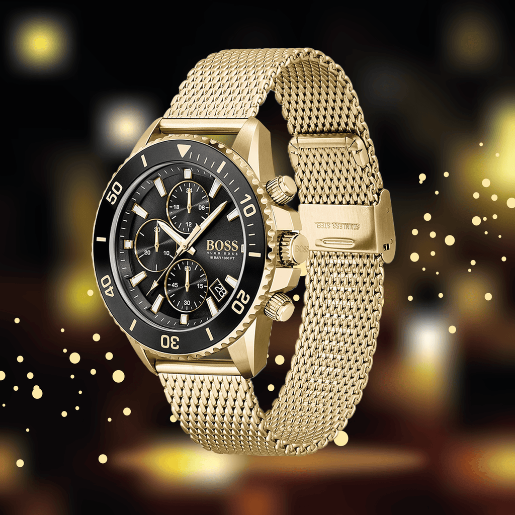 Hugo Boss Admiral Chronograph Black Dial Gold Mesh Bracelet Watch for Men - 1513906 Buy Now By Hugo Boss