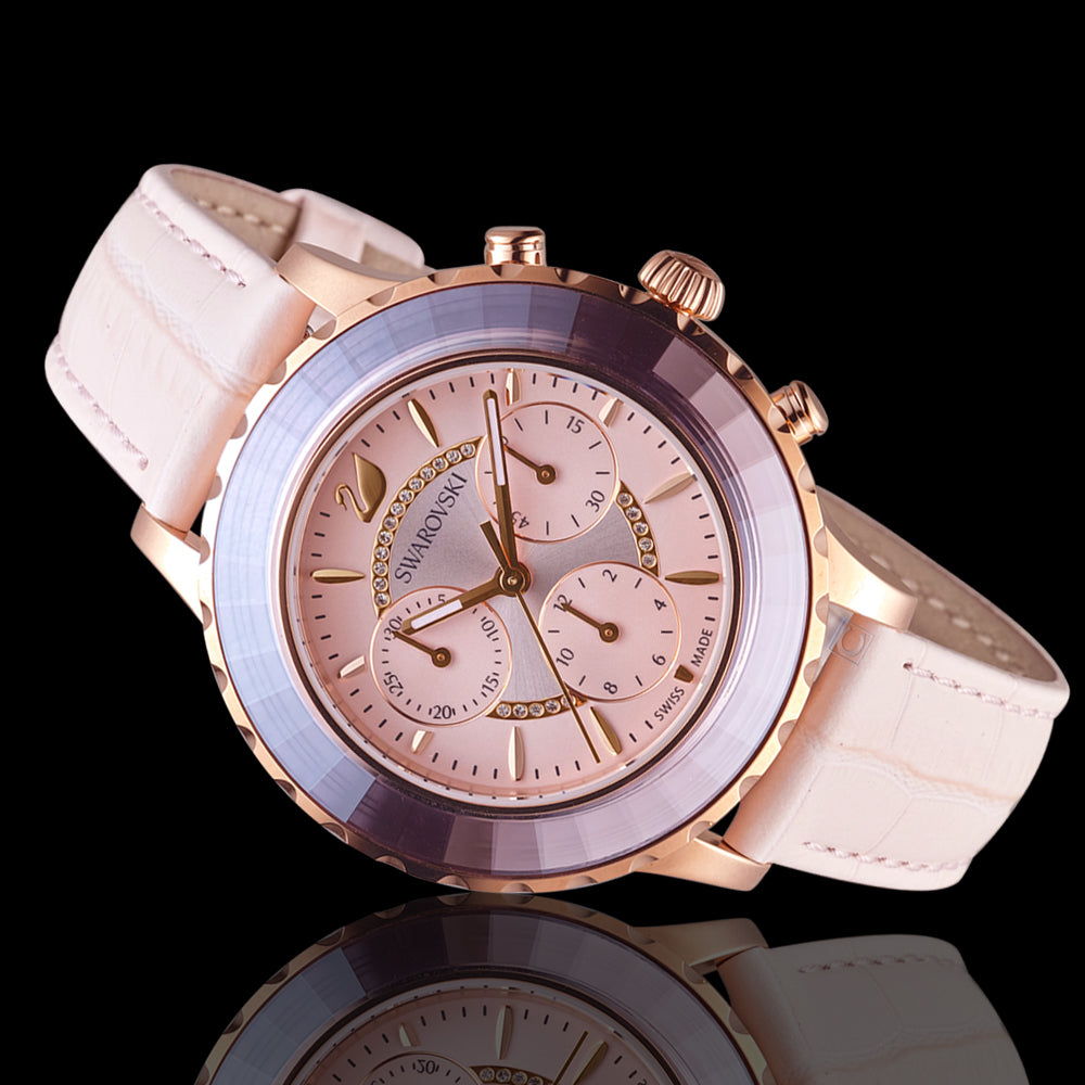 Swarovski Octea Lux Chrono Pink Dial Pink Leather Strap Watch for Women - 5452501 Buy Now By Swarovski