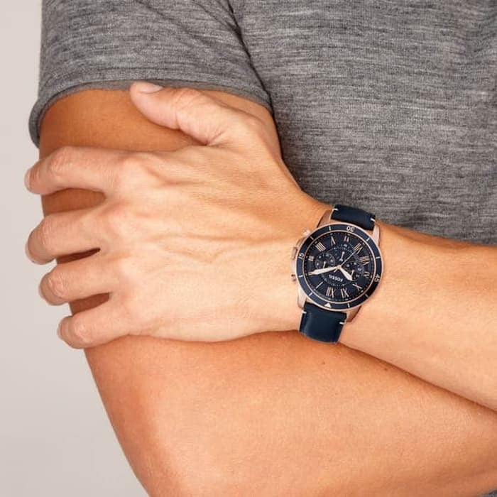 Fossil Grant Sport Chronograph Blue Dial Blue Leather Strap Watch for Men - FS5237 Buy Now By Fossil
