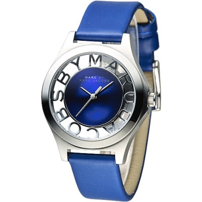 Marc Jacobs Henry Skeleton Blue Dial Blue Leather Strap Watch for Women - MBM1337 Buy Now By Marc Jacobs