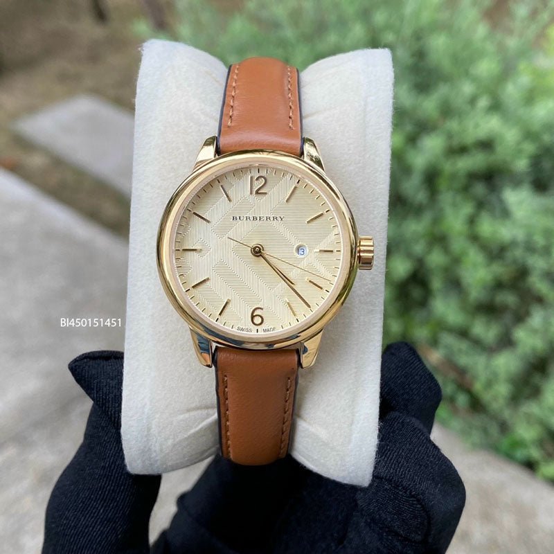 Burberry The Classic Champagne Gold Dial Brown Leather Strap Watch for Women - BU10101 Buy Now By Burberry