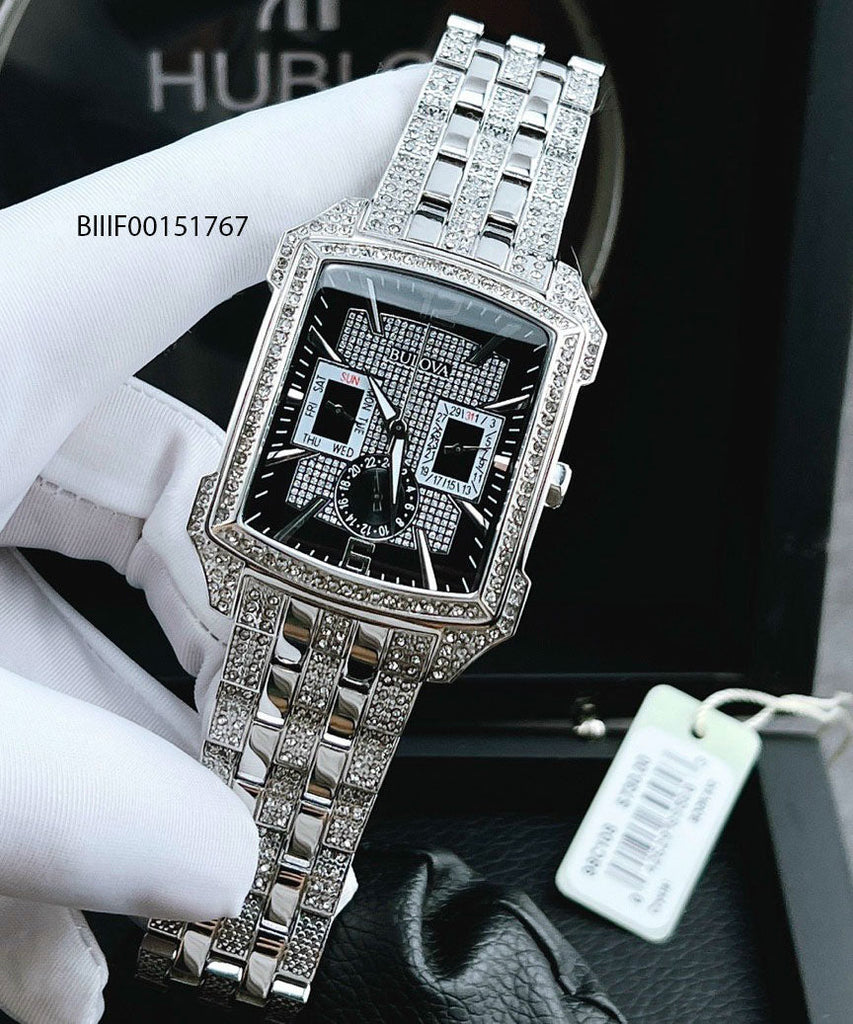 Bulova Crystal Collection Black Dial Silver Steel Strap Watch for Men - 98C108 Buy Now By Bulova