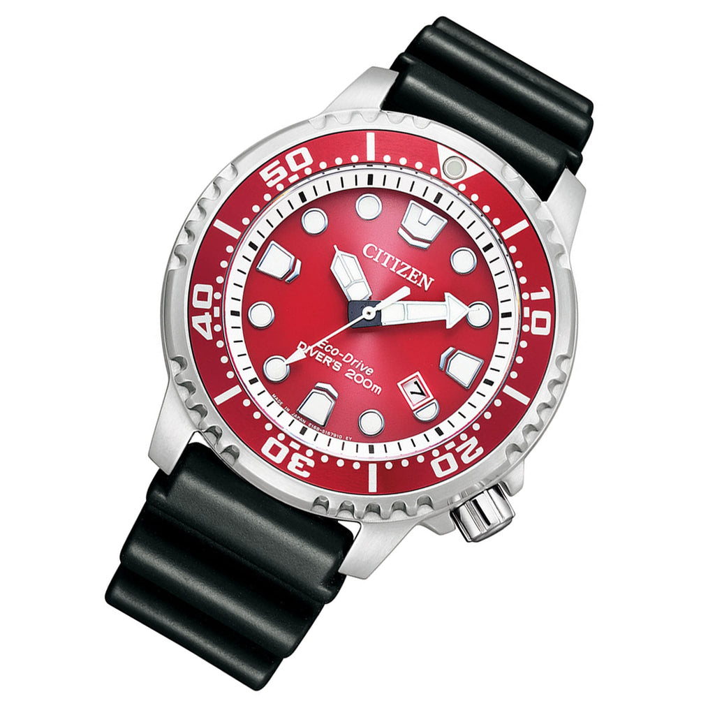 Citizen Eco Drive Promaster Marine Red Dial Black Rubber Strap Watch For Men - BN0159-15X Buy Now By Citizen