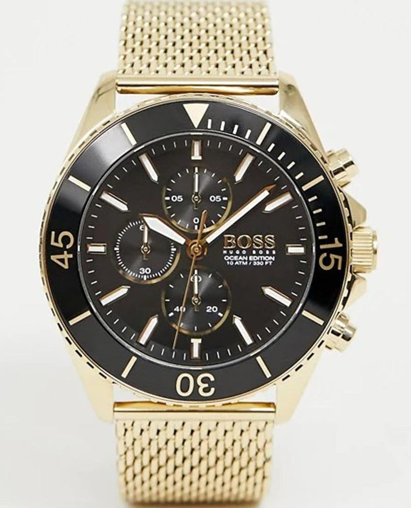 Hugo Boss Ocean Edition Black Dial Gold Mesh Bracelet Watch for Men - 1513703 Buy Now By Hugo Boss