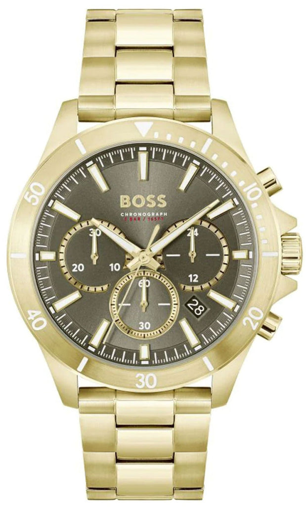 Hugo Boss Troper Chronograph Green Dial Gold Steel Strap Watch For Men - 1514059 Buy Now By Hugo Boss