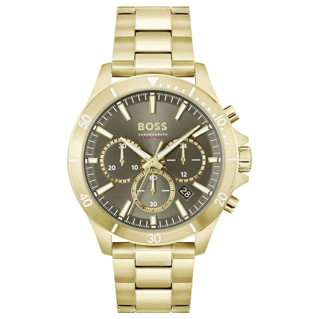 Hugo Boss Troper Chronograph Green Dial Gold Steel Strap Watch For Men - 1514059 Buy Now By Hugo Boss