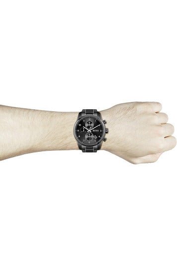 Hugo Boss Skymaster Chronograph Black Dial Black Steel Strap Watch for Men - 1513785 Buy Now By Hugo Boss