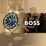Hugo Boss Energy Chronograph Blue Dial Gold Steel Strap Watch For Men - 1513973 Buy Now By Hugo Boss