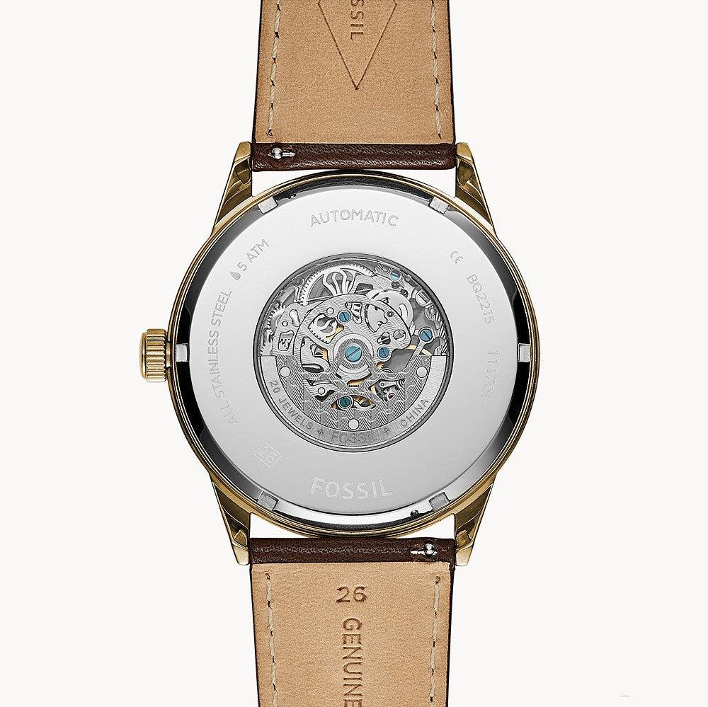Fossil Flynn Mechanical Skeleton Beige Dial Brown Leather Strap Watch for Men - BQ2215 Buy Now By Fossil