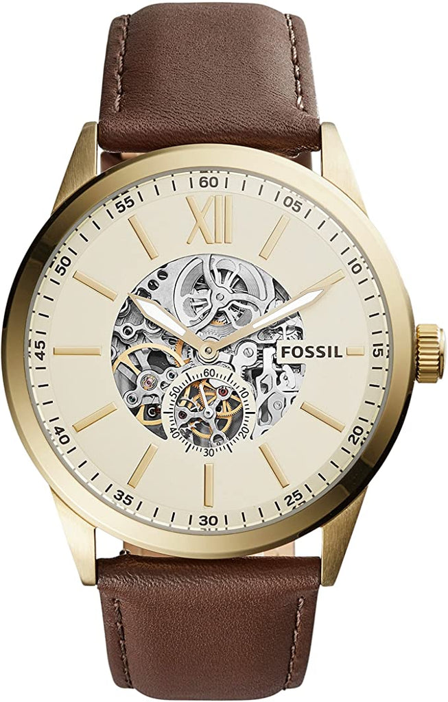 Fossil Flynn Mechanical Skeleton Beige Dial Brown Leather Strap Watch for Men - BQ2215 Buy Now By Fossil