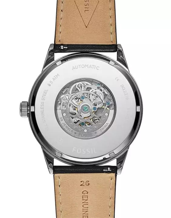 Fossil Flynn Mechanical Black Dial Black Leather Strap Watch for Men - BQ2216 Buy Now By Fossil