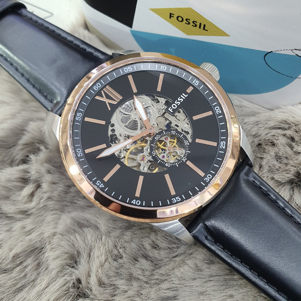 Fossil Flynn Mechanical Black Dial Black Leather Strap Watch for Men - BQ2216 Buy Now By Fossil