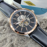 Fossil Flynn Mechanical Black Dial Black Leather Strap Watch for Men - BQ2216 Buy Now By Fossil