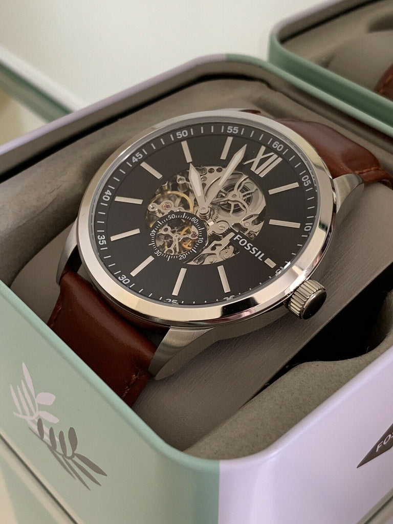Fossil Flynn Automatic Black Dial Brown Leather Strap Watch for Men - BQ2270 Buy Now By Fossil